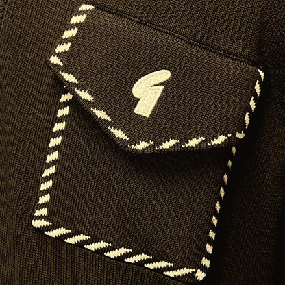 Gabicci Vintage Archive Kiki Pocket Fine Gauge Zip Neck Polo Chocolate