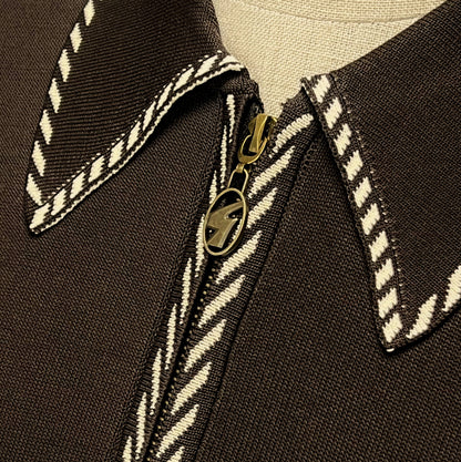 Gabicci Vintage Archive Kiki Pocket Fine Gauge Zip Neck Polo Chocolate