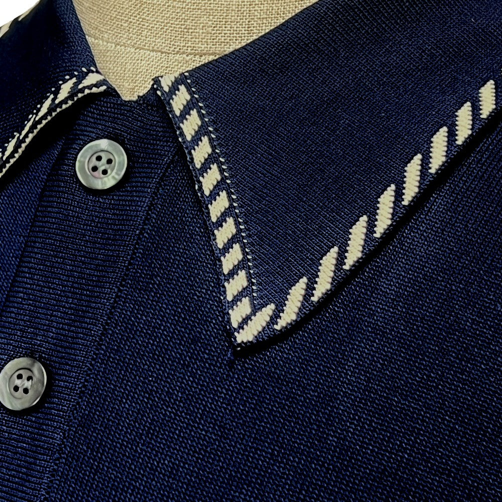 Gabicci Vintage Archive Routledge Fine Gauge Diagonal Tip Polo Navy