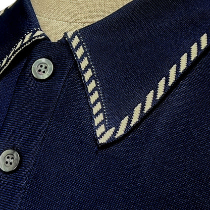 Gabicci Vintage Archive Routledge Fine Gauge Diagonal Tip Polo Navy