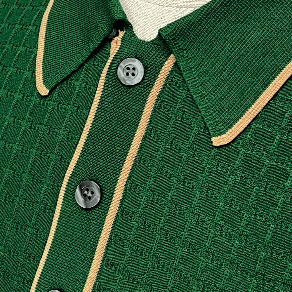 Gabicci Vintage Archive Roy Fine Gauge Waffle Polo Bottle Green