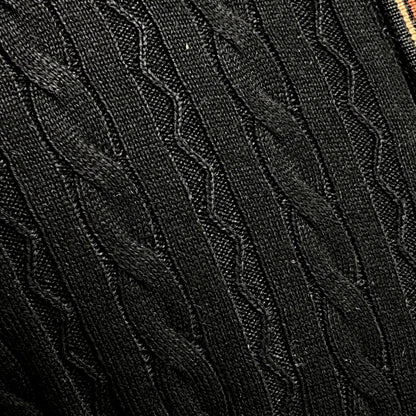 Gabicci Vintage Cable Knit Zip Through Tipped Cardi Black