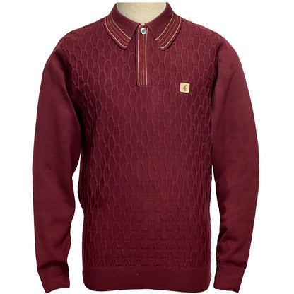 Gabicci Vintage Raised Honeycomb Knit Tipped Polo Wine