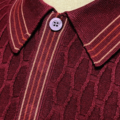 Gabicci Vintage Raised Honeycomb Knit Tipped Polo Wine