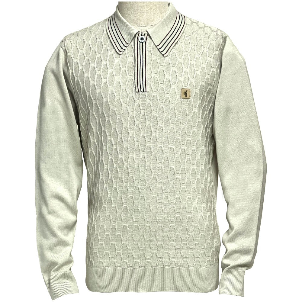Gabicci Vintage Raised Honeycomb Knit Tipped Polo Stone