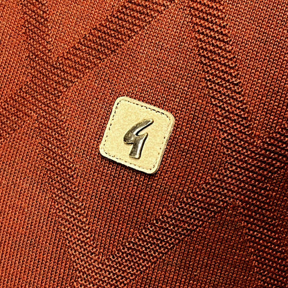 Gabicci Vintage Diamond Knit Zip Neck Tipped Polo Chestnut