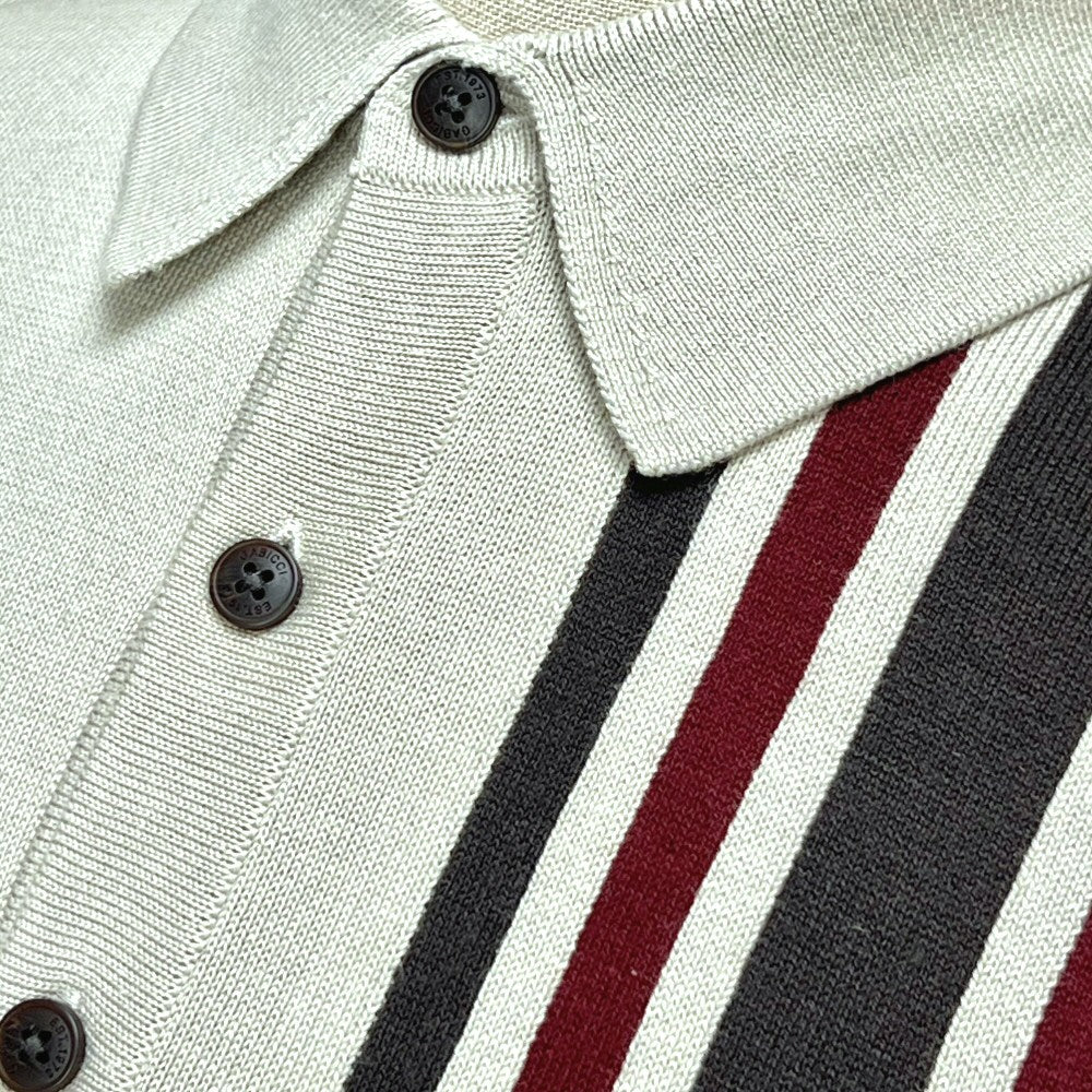 Gabicci Vintage Mod Racing Stripe 3 Button Knit Polo Stone