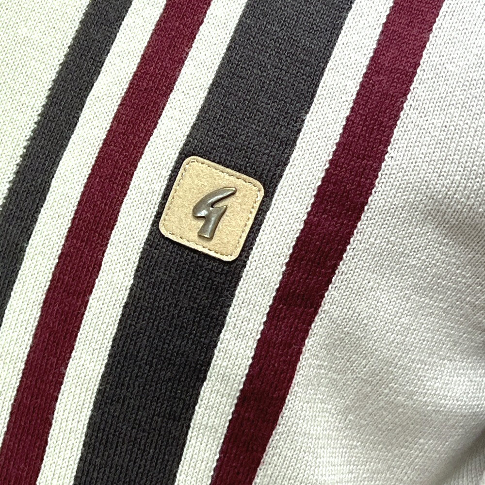 Gabicci Vintage Mod Racing Stripe 3 Button Knit Polo Stone