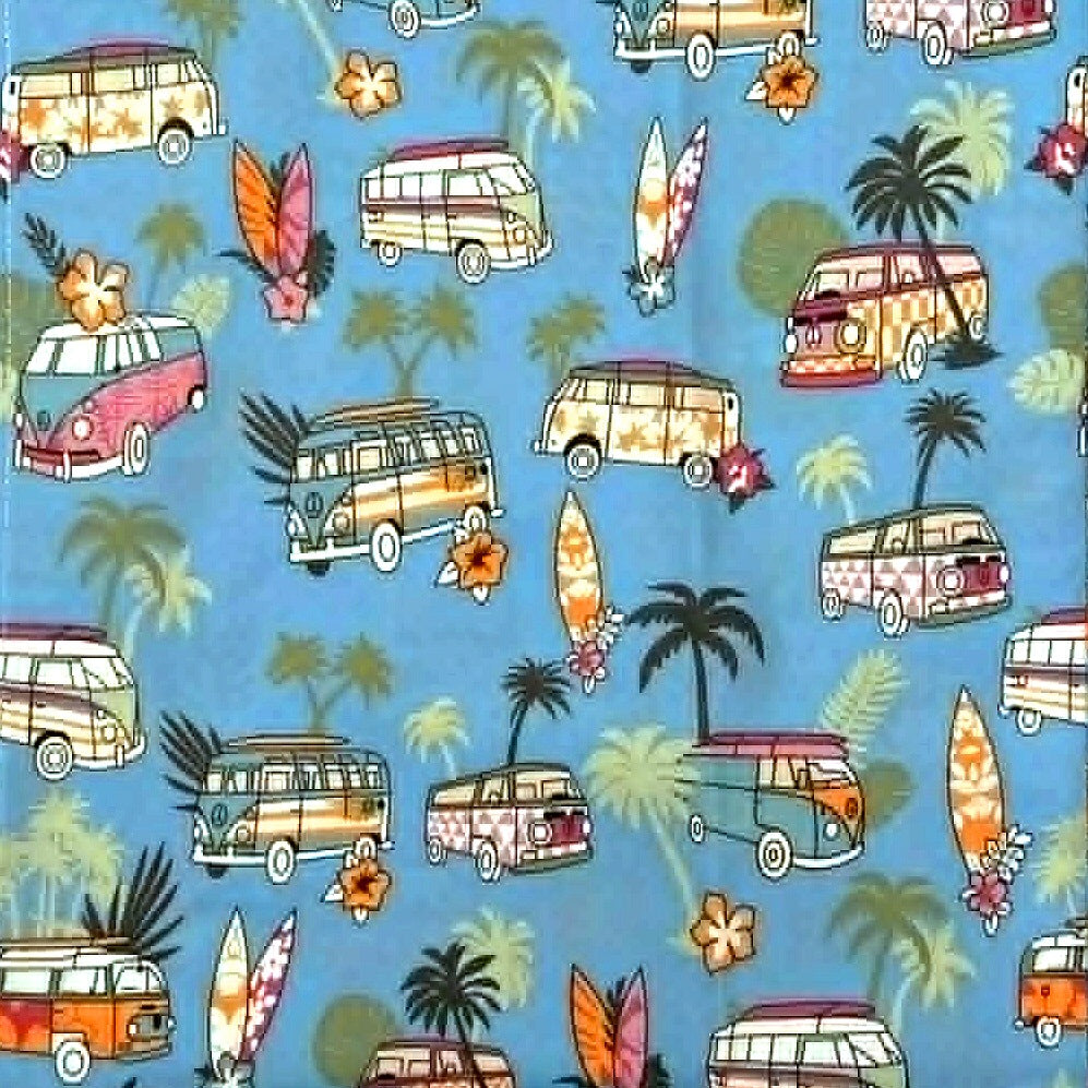 Gabicci Vintage Revere Collar Camper Van Print Shirt Blue