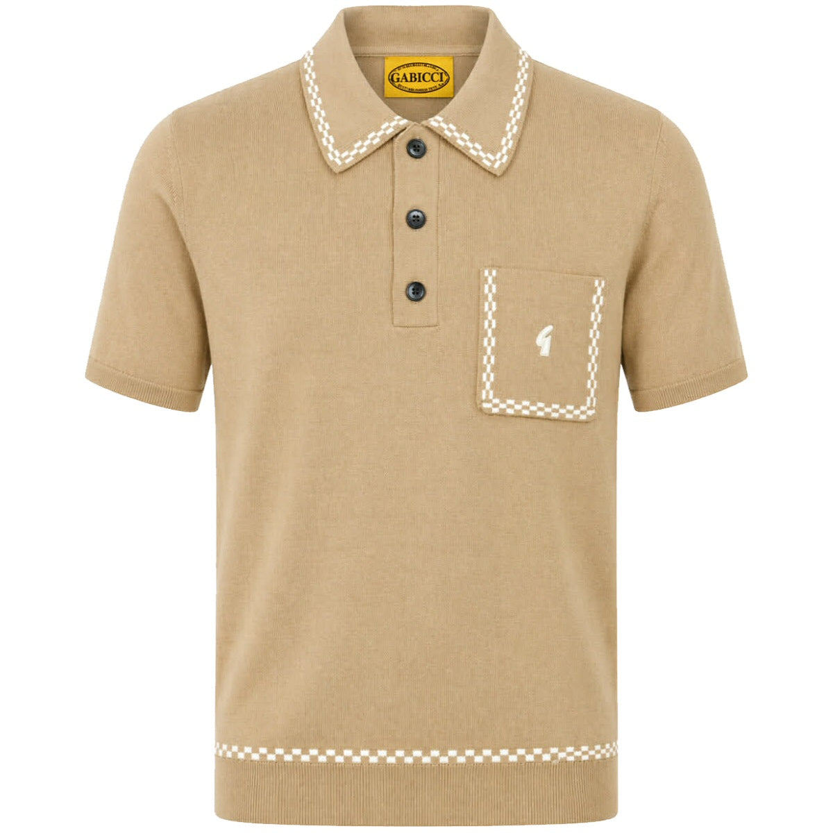 Gabicci Retro Archive Alexander Check Tipping Fine Gauge Polo Sand