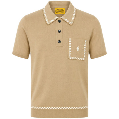 Gabicci Retro Archive Alexander Check Tipping Fine Gauge Polo Sand