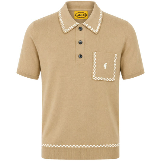 Gabicci Retro Archive Alexander Check Tipping Fine Gauge Polo Sand