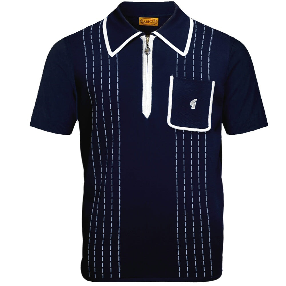 Gabicci Archive Darron Fine Gauge Zip Neck Polo Navy