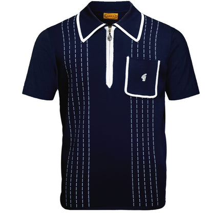 Gabicci Archive Darron Fine Gauge Zip Neck Polo Navy