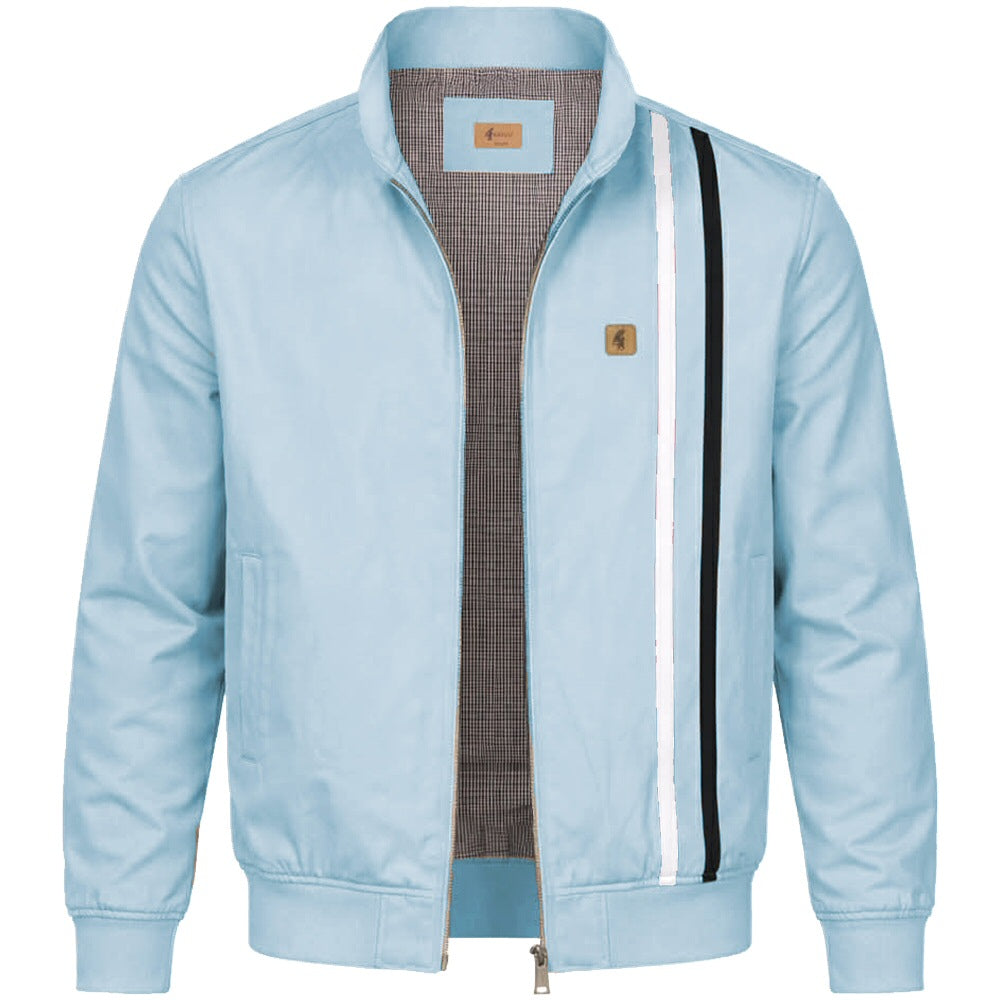 Gabicci Vintage Racing Stripe Bomber Jacket Sky Blue