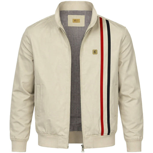 Gabicci Vintage Racing Stripe Bomber Jacket Cream