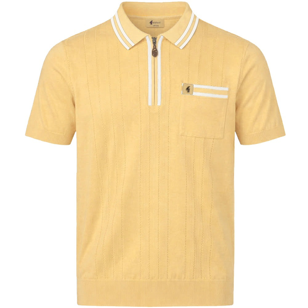 Gabicci Vintage Johnson Fine Gauge Zip Neck Polo Lemon