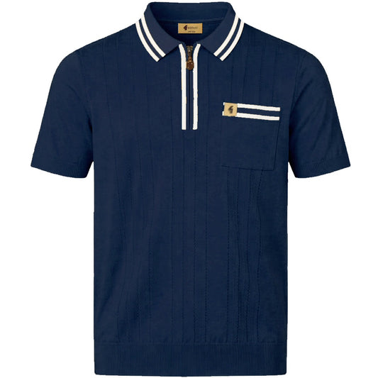 Gabicci Vintage Johnson Fine Gauge Zip Neck Polo Navy