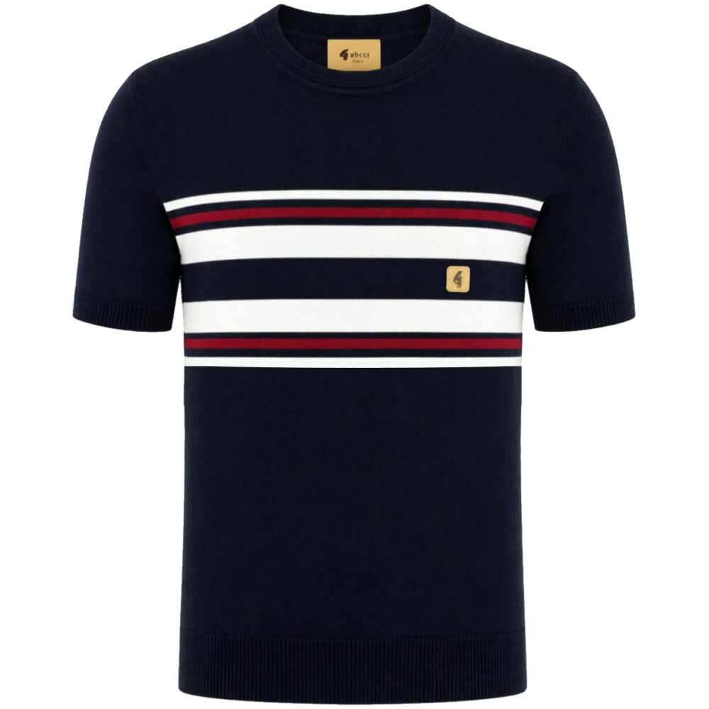 Gabicci Vintage Mod Chest Stripe Fine Gauge Crew Neck Navy