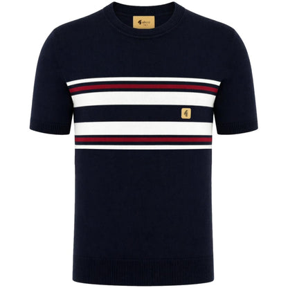 Gabicci Vintage Mod Chest Stripe Fine Gauge Crew Neck Navy