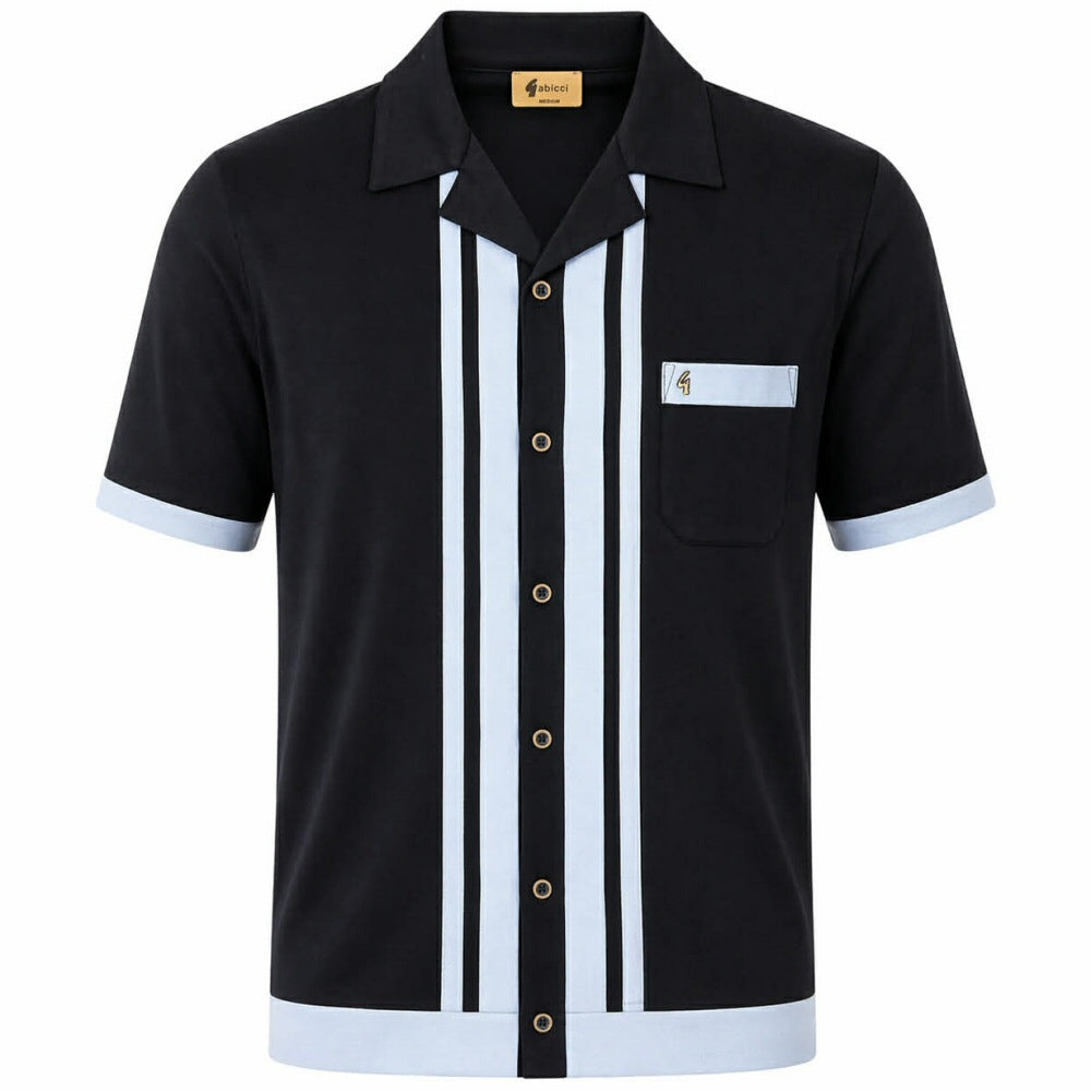 Gabicci Vintage Revere Collar Jersey Polo Navy
