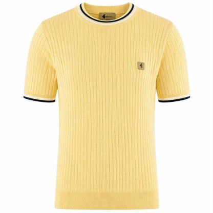 Gabicci Vintage Santino Ribbed Tipped Crew Neck Lemon