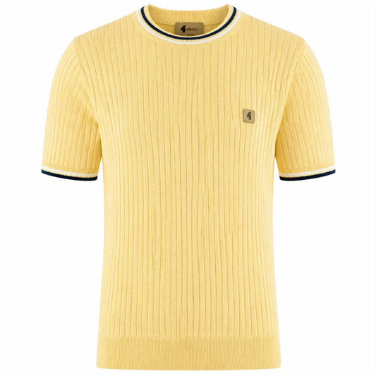 Gabicci Vintage Santino Ribbed Tipped Crew Neck Lemon