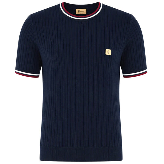 Gabicci Vintage Santino Ribbed Tipped Crew Neck Navy