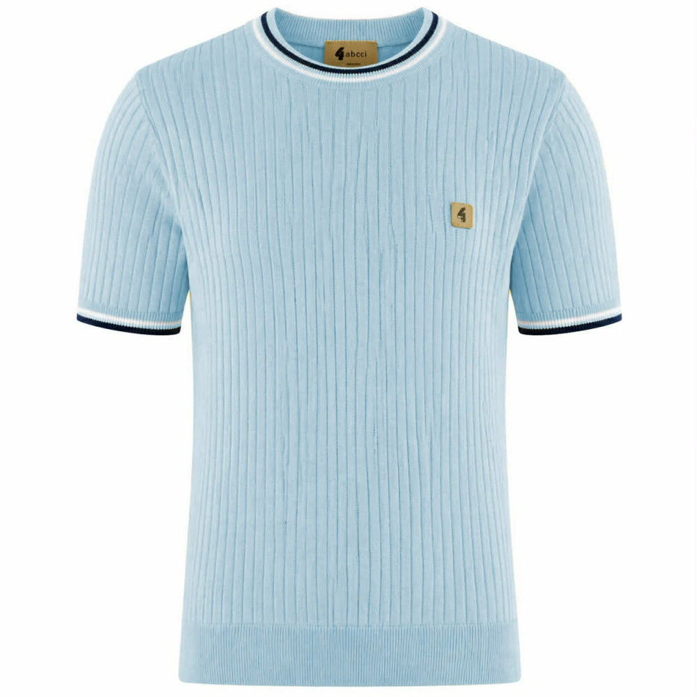 Gabicci Vintage Santino Ribbed Tipped Crew Neck Sky Blue