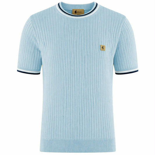 Gabicci Vintage Santino Ribbed Tipped Crew Neck Sky Blue