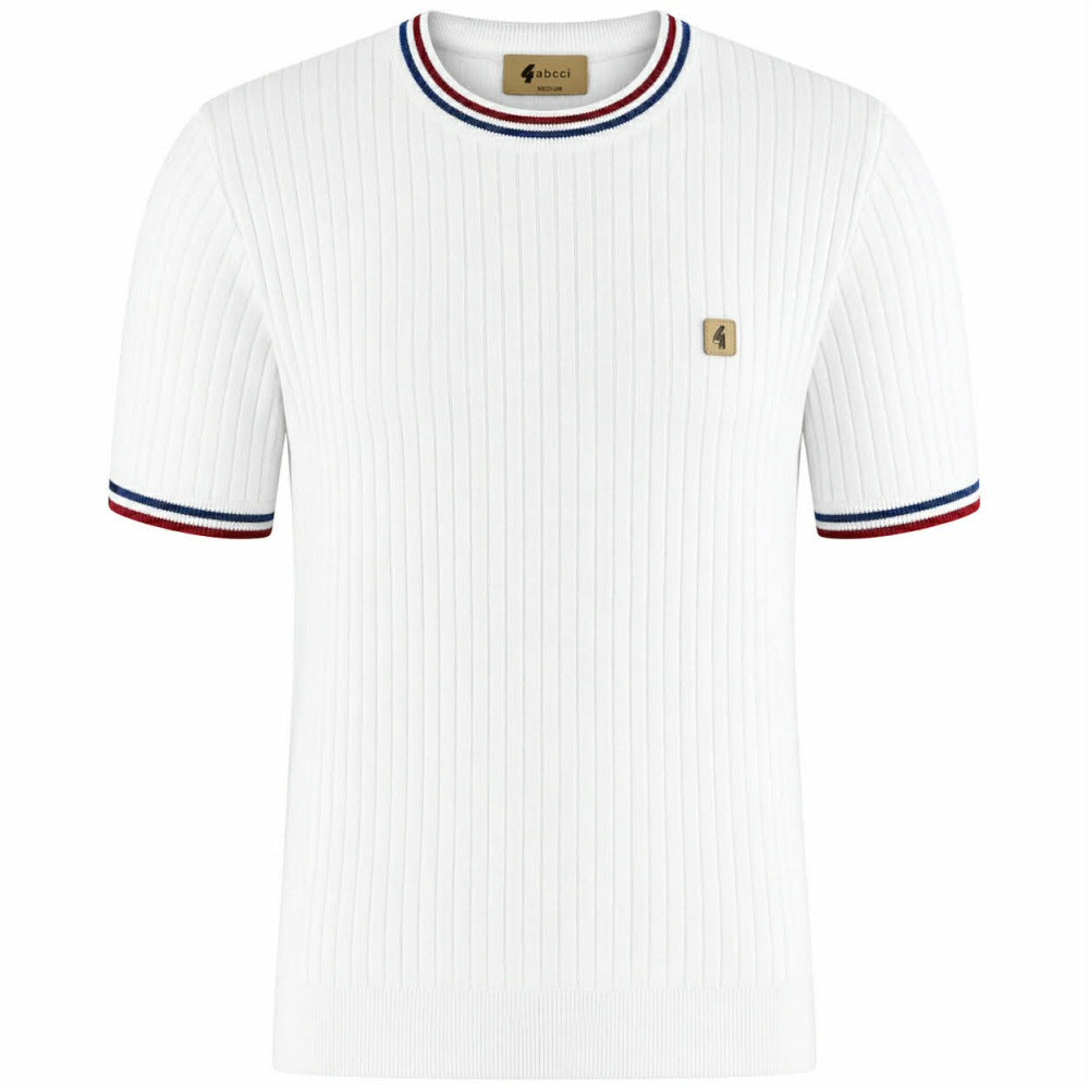 Gabicci Vintage Santino Ribbed Tipped Crew Neck White