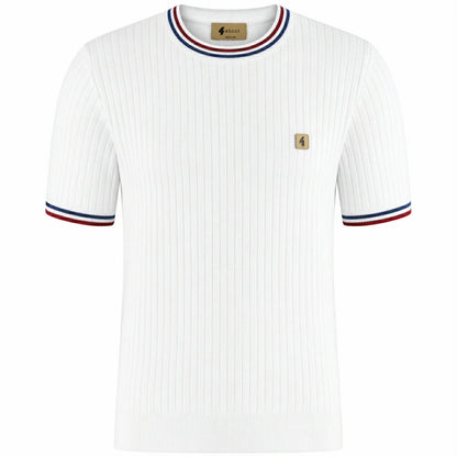 Gabicci Vintage Santino Ribbed Tipped Crew Neck White
