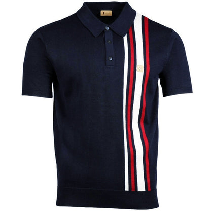 Gabicci Vintage Soda Fine Gauge Racing Stripe Polo Navy