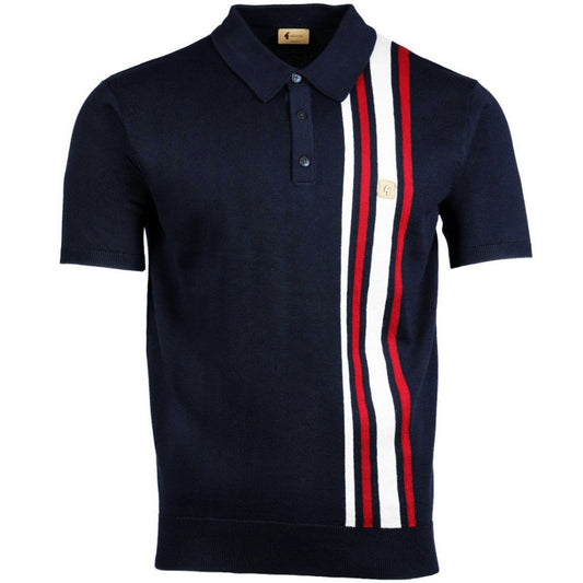 Gabicci Vintage Soda Fine Gauge Racing Stripe Polo Navy