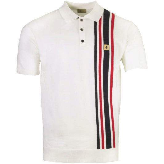 Gabicci Vintage Soda Fine Gauge Racing Stripe Polo White