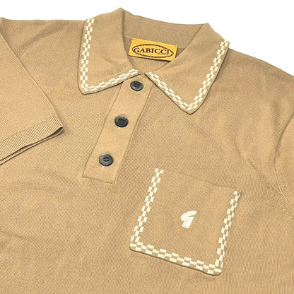 Gabicci Retro Archive Alexander Check Tipping Fine Gauge Polo Sand