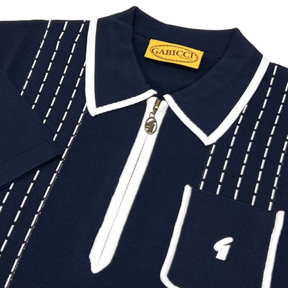 Gabicci Archive Darron Fine Gauge Zip Neck Polo Navy
