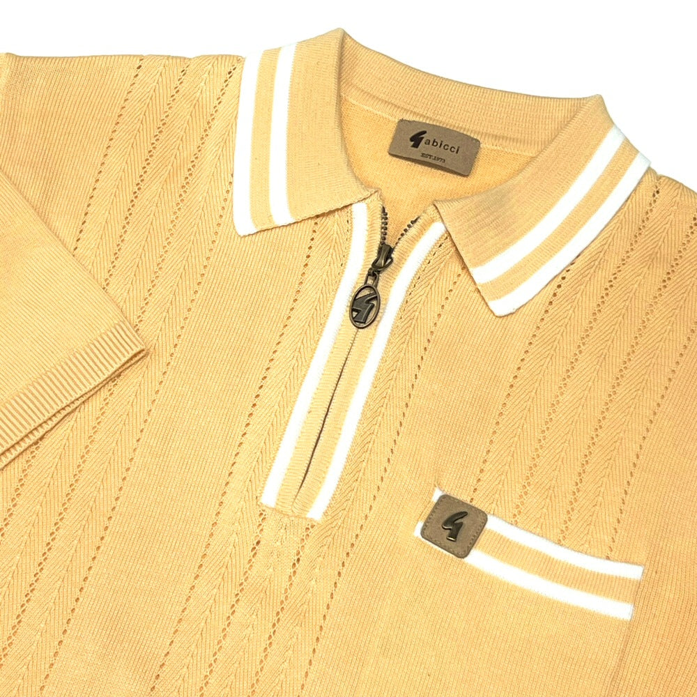 Gabicci Vintage Johnson Fine Gauge Zip Neck Polo Lemon