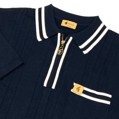 Gabicci Vintage Johnson Fine Gauge Zip Neck Polo Navy
