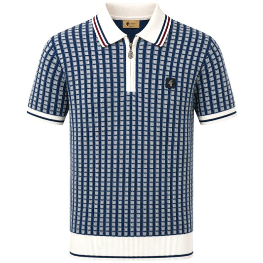 Gabicci Vintage Jura Textured Fine Gauge Zip Neck Polo