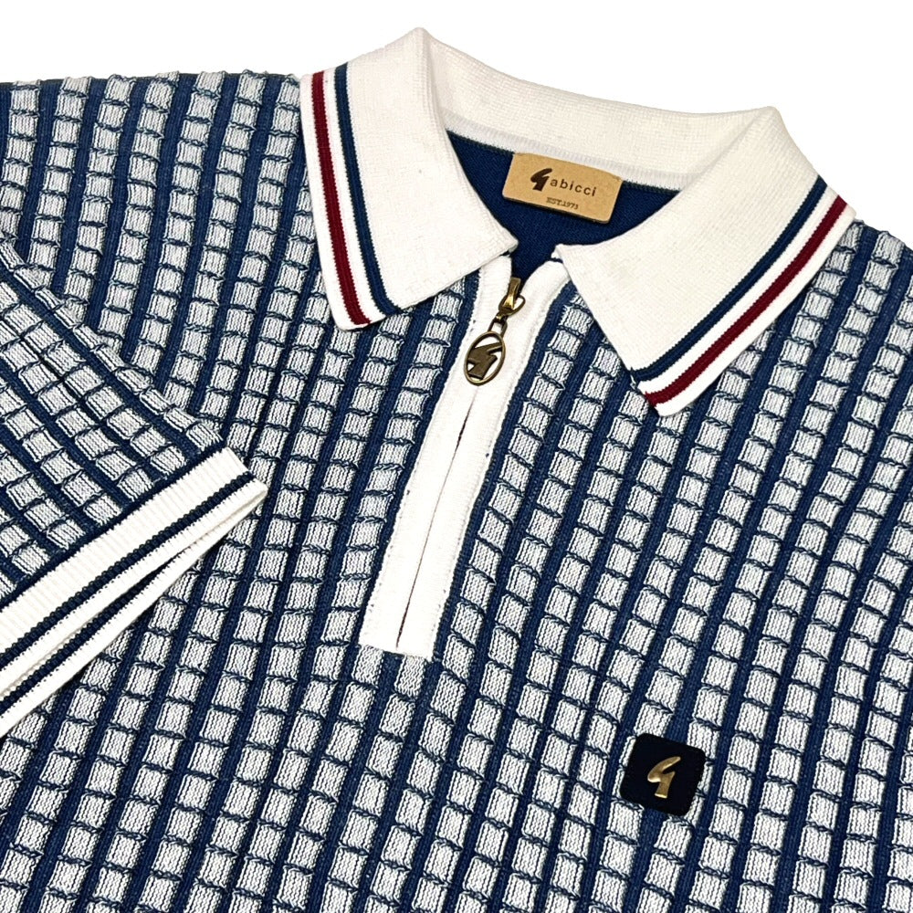 Gabicci Vintage Jura Textured Fine Gauge Zip Neck Polo