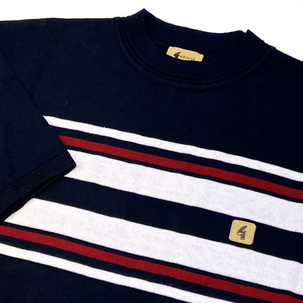 Gabicci Vintage Mod Chest Stripe Fine Gauge Crew Neck Navy