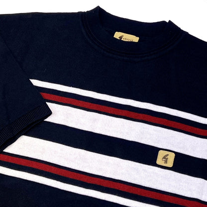 Gabicci Vintage Mod Chest Stripe Fine Gauge Crew Neck Navy