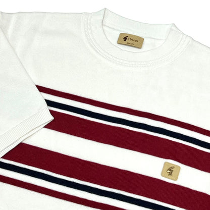 Gabicci Vintage Mod Chest Stripe Fine Gauge Crew Neck White