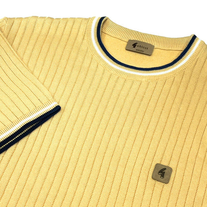 Gabicci Vintage Santino Ribbed Tipped Crew Neck Lemon