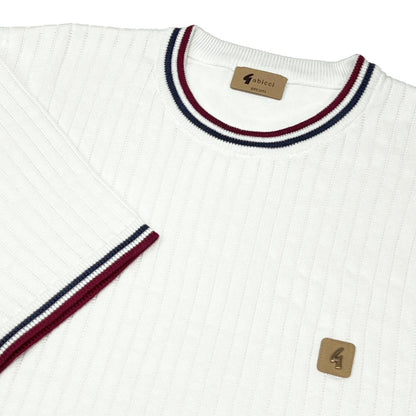 Gabicci Vintage Santino Ribbed Tipped Crew Neck White