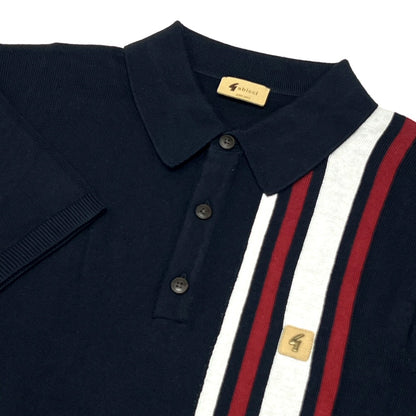 Gabicci Vintage Soda Fine Gauge Racing Stripe Polo Navy