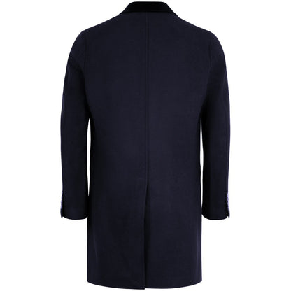 Gabicci Vintage Velvet Collar Wool Mix Overcoat Navy