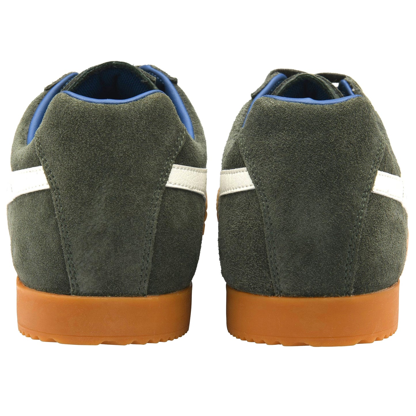 Gola Harrier Classic Twin Stripe Suede Trainer Dark Green / Off White / Blue