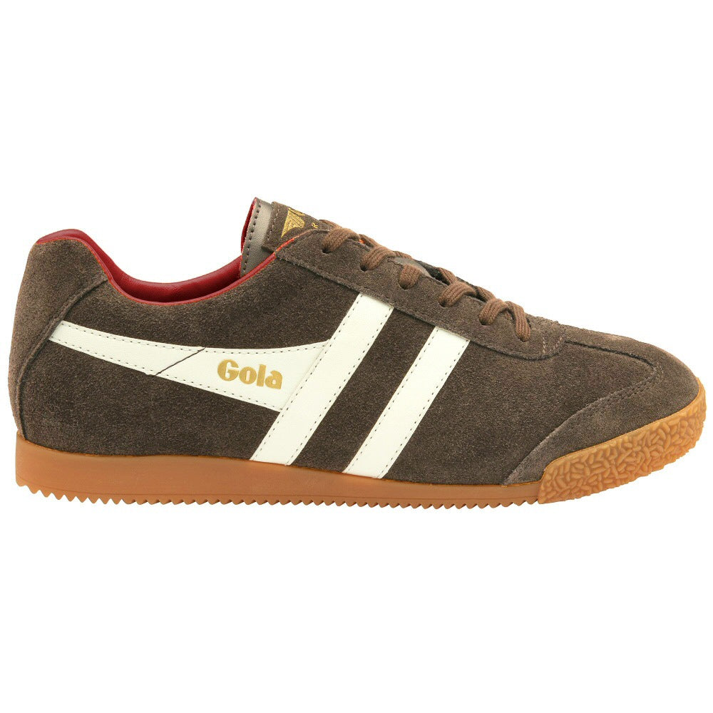 Gola Harrier Classic Twin Stripe Suede Trainer Light Brown / Off White / Red